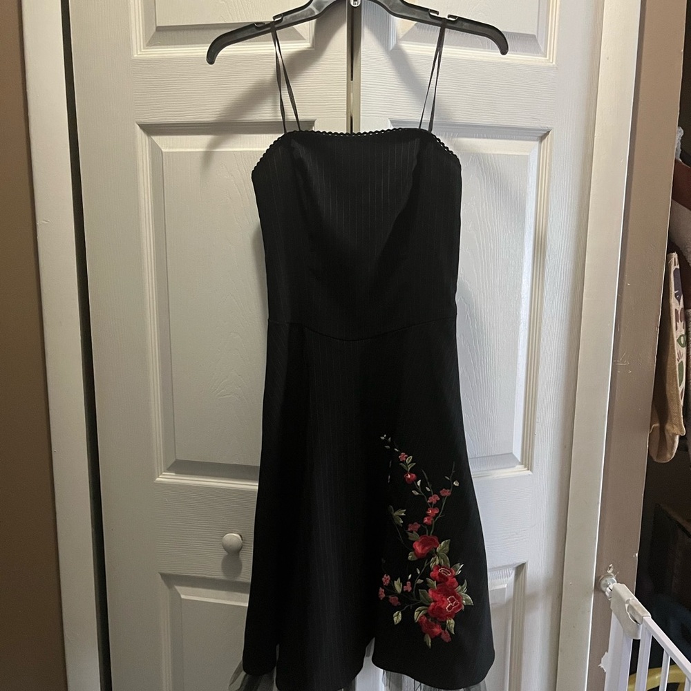 Vintage La Belle pinstriped embroidered floral fit & flare party dress Y2K goth
